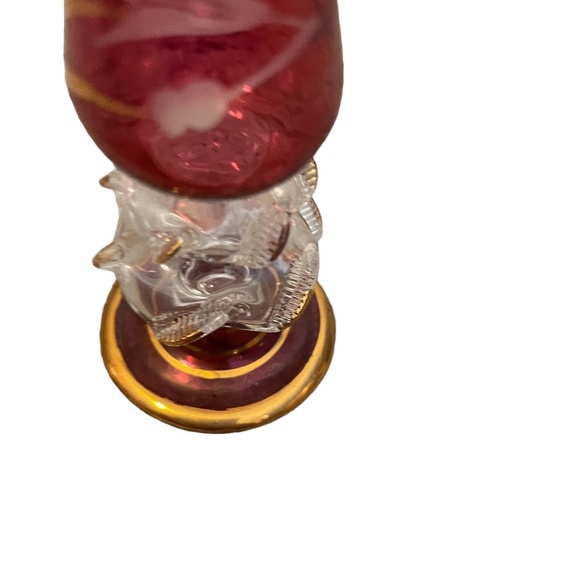 Vintage Egyptian Hand Blown Etched Glass Perfume Bottle Gold Trim With Stopper - Picture 8 of 12